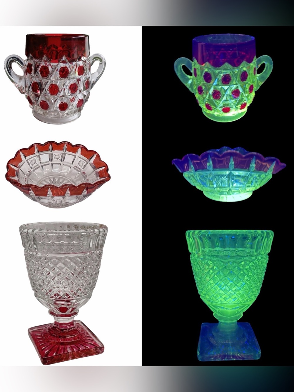 Bundle of 3 Antique / Vintage EAPG Ruby Flash Pressed Glass Pieces